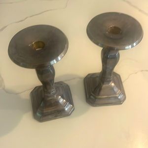 Vintage Pottery Barn 2pc Candle holders for tapers/pillars nice silver-tone